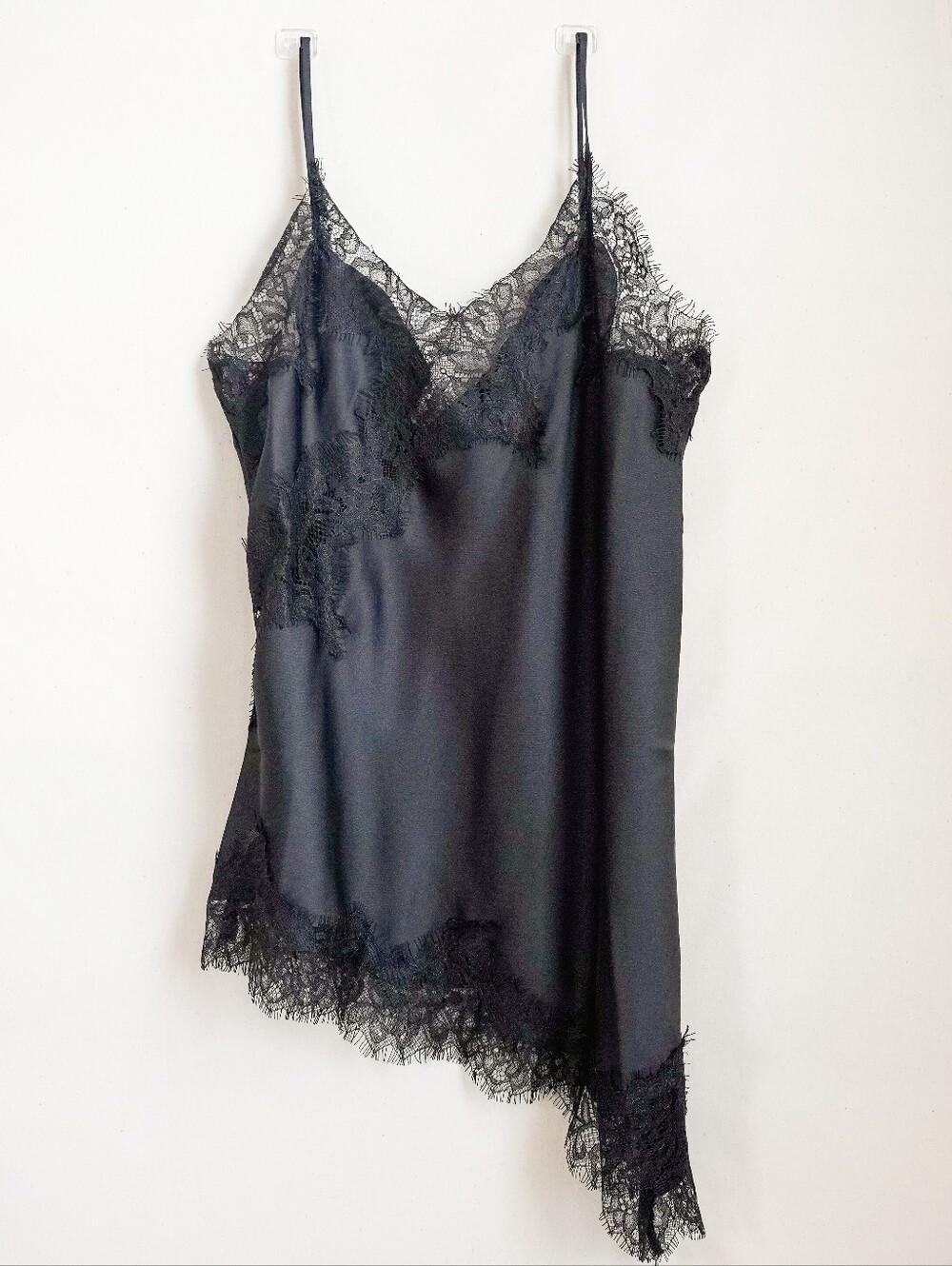 Blenca Black Lace Satin Cami Top S Asymmetrical Hem